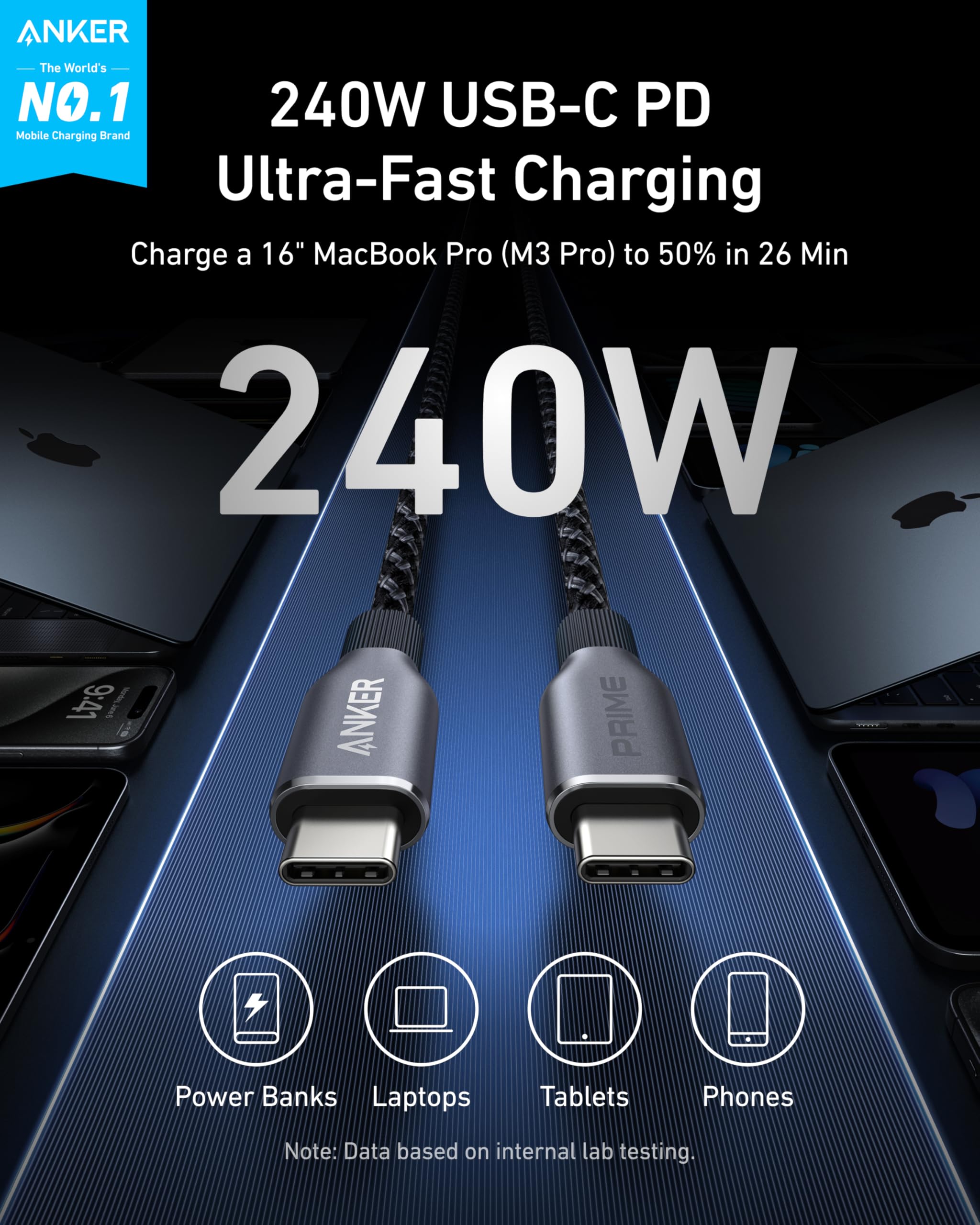 Anker Prime Charging Station (8-in-1, 240W) and Anker Prime USB-C to USB-C Cable (240W, Upcycled-Braided)