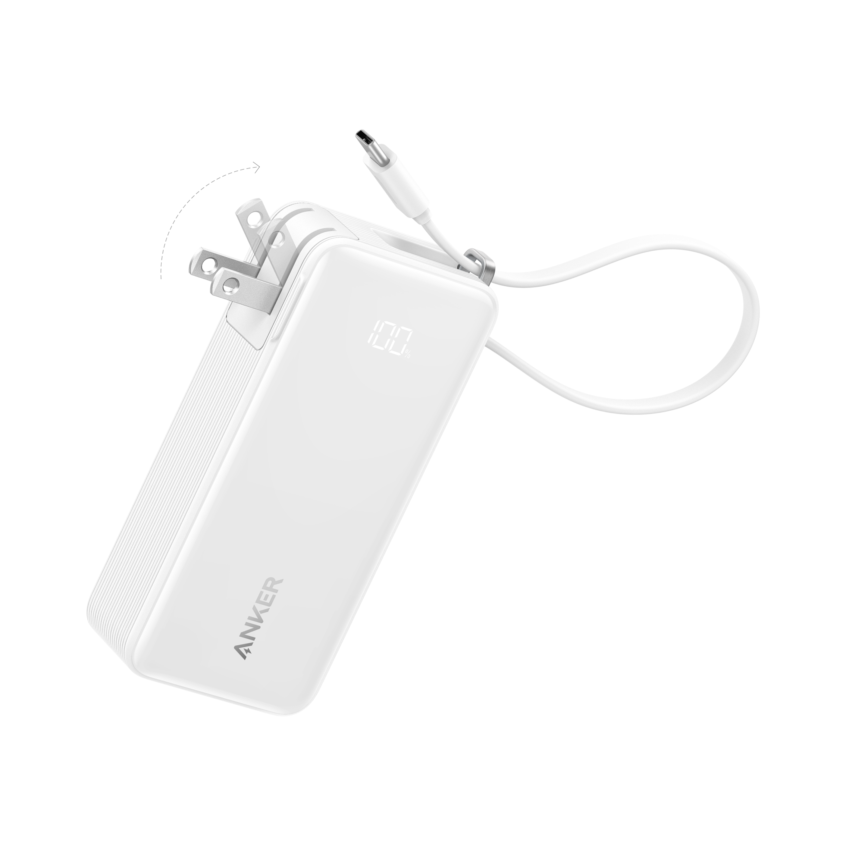 Anker portable charger with USB-C cable and LED display