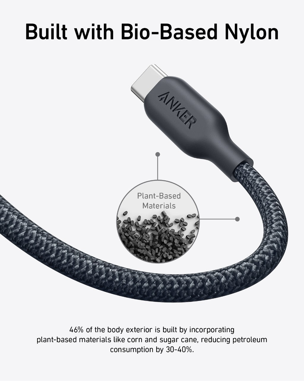Anker cable with bio-based nylon for eco-friendly charging