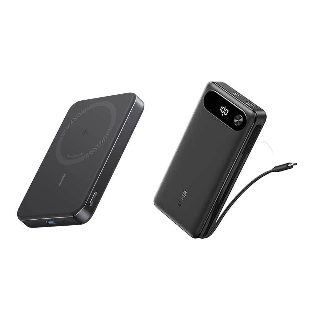 Anker Power Bank (20K, 8wer Ban7W, Built-In USB-C Cable) and Anker MagGo Pok (10K, Slim)